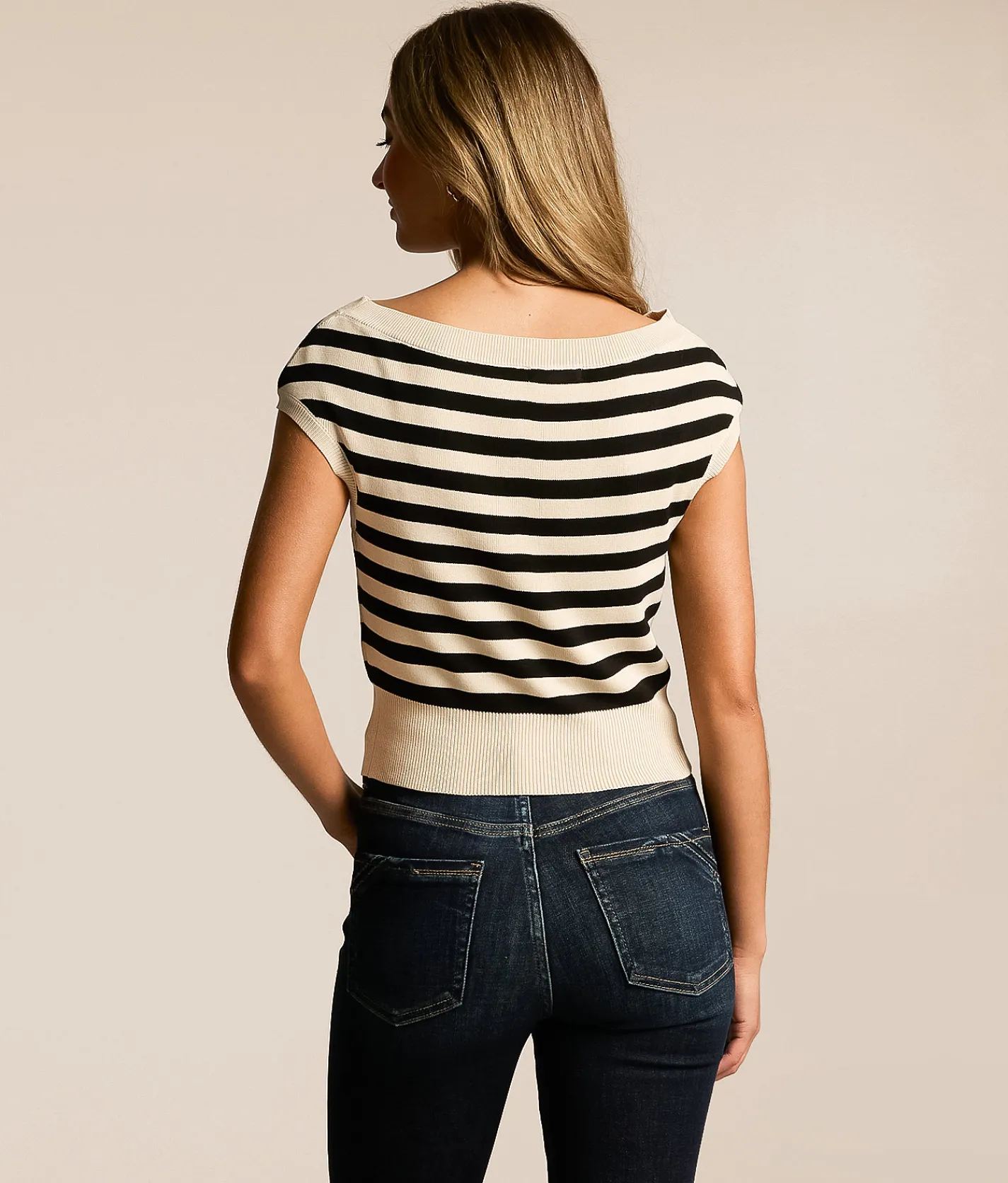 Tops | Blu Pepper Striped Boatneck Top Black