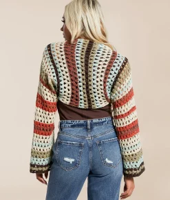 Tops | Gilded Intent Striped Bolero Cardigan Sweater Multicolored