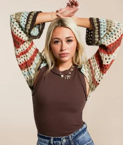 Tops | Gilded Intent Striped Bolero Cardigan Sweater Multicolored