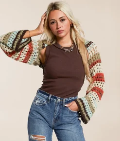 Tops | Gilded Intent Striped Bolero Cardigan Sweater Multicolored