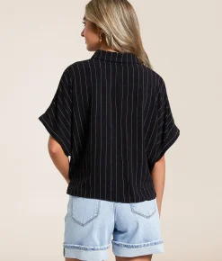 Hyfve Striped Boxy Cropped Blouse Oatmeal Outlet