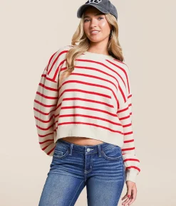 Tops | Hyfve Striped Boxy Sweater Green