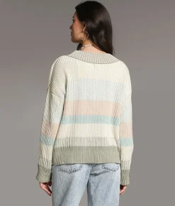 BKE Striped Boxy Sweater Surf Spray Hot