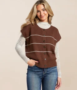 Tops | The Workshop Striped Boxy Sweater Vest Cream