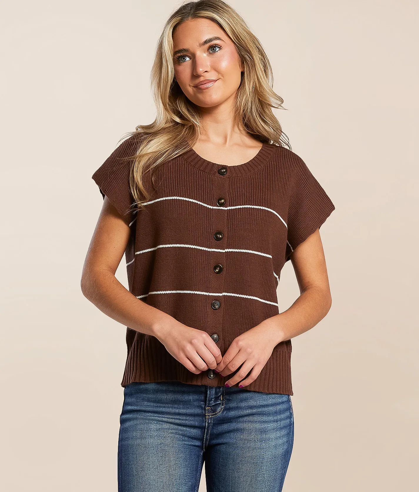Tops | The Workshop Striped Boxy Sweater Vest Cream