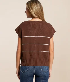 Tops | The Workshop Striped Boxy Sweater Vest Cream