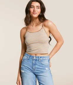 Tops | Freshwear Striped Brami Brown Cream