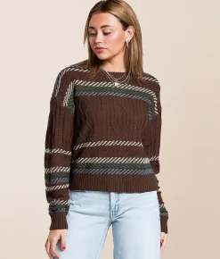 Gilded Intent Striped Cable Knit Sweater Brown Multi Outlet
