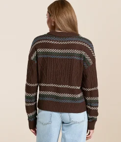 Gilded Intent Striped Cable Knit Sweater Brown Multi Outlet