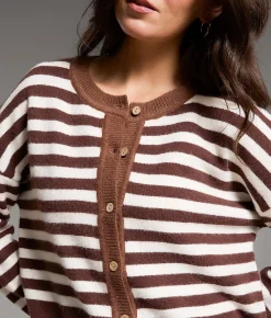 Tops | BKE Striped Cardigan Sweater Brown Cream