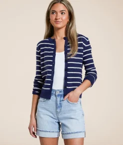 The Workshop Striped Cardigan Sweater Navy Discount
