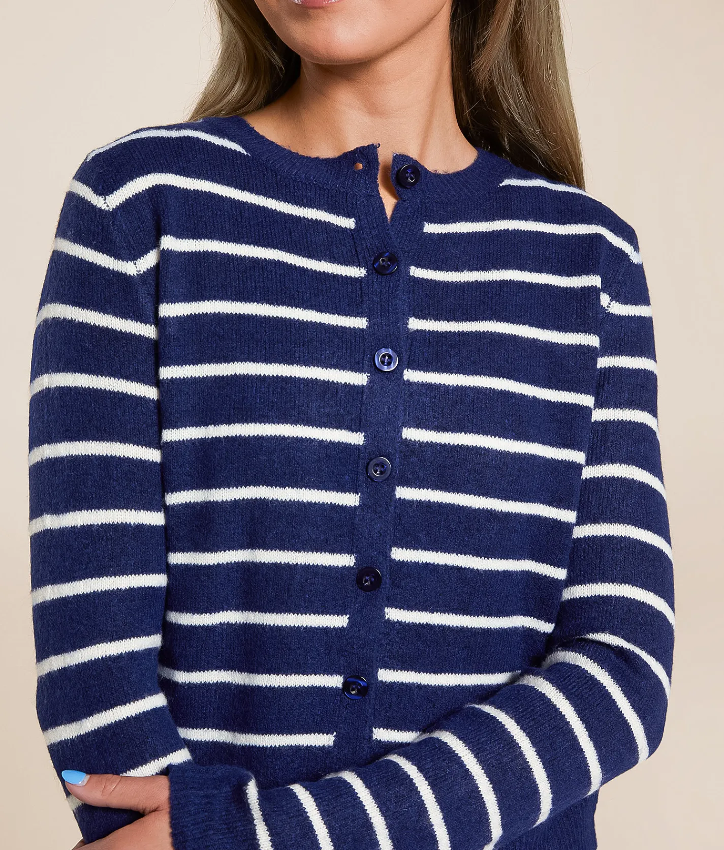 The Workshop Striped Cardigan Sweater Navy Discount