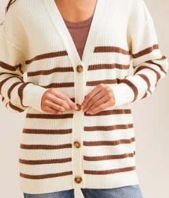 Tops | BKE Striped Cardigan Sweater Cream Brown