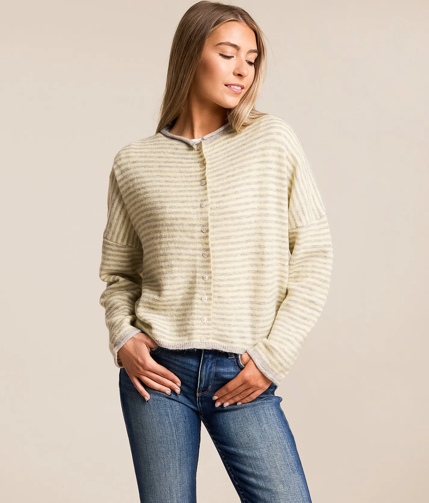 Tops | J.O.A. Striped Cardigan Sweater Butter Yellow