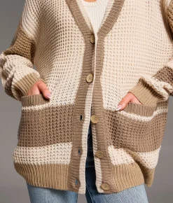 Tops | BKE Striped Cardigan Sweater Beige Cream