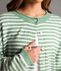 Tops | BKE Striped Cardigan Sweater Malachite White