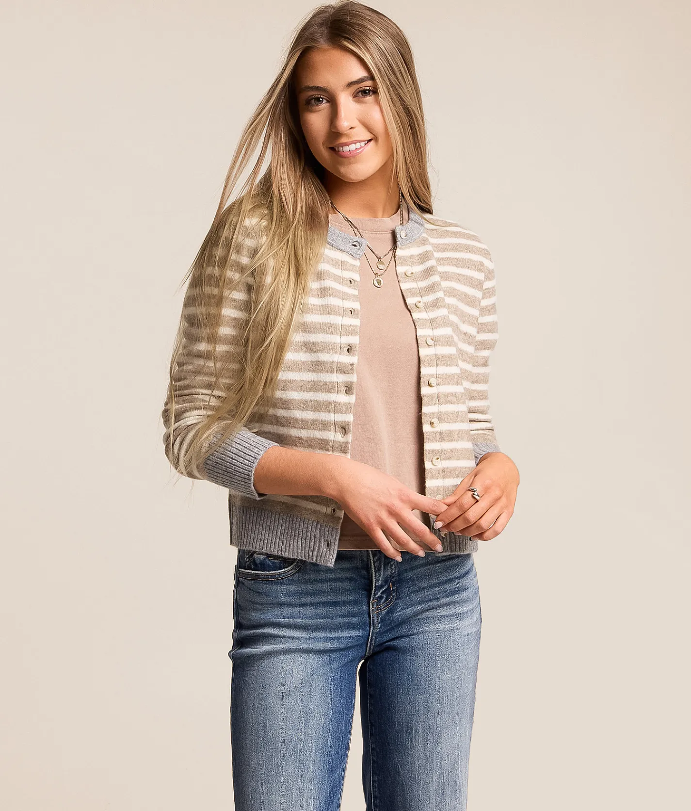 The Workshop Striped Cardigan Sweater Khaki