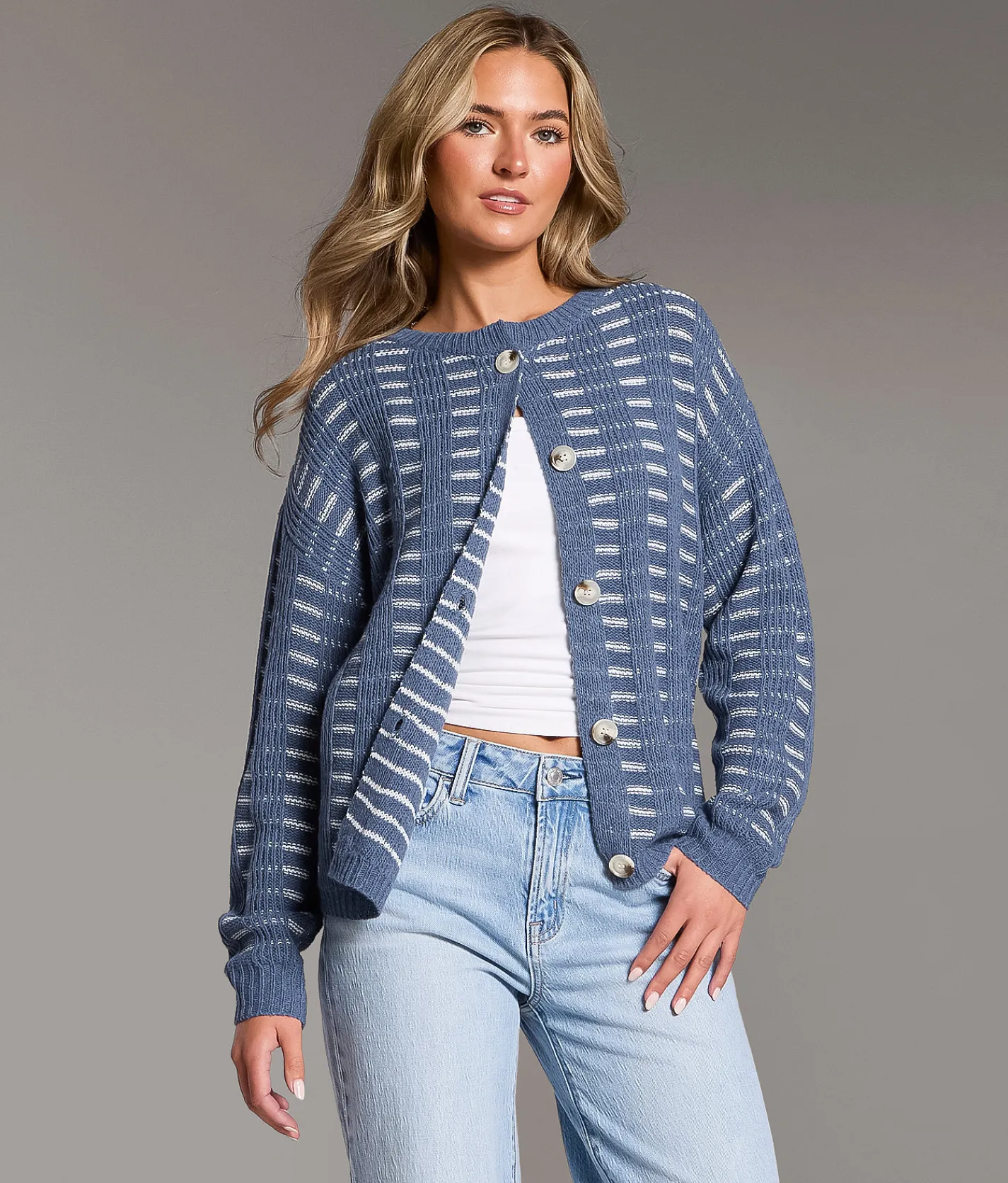 BKE Striped Cardigan Sweater Blue Online