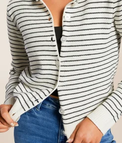 Tops | Blu Pepper Striped Cardigan Sweater Cream Black
