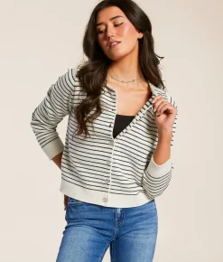 Tops | Blu Pepper Striped Cardigan Sweater Cream Black