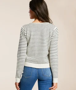 Tops | Blu Pepper Striped Cardigan Sweater Cream Black