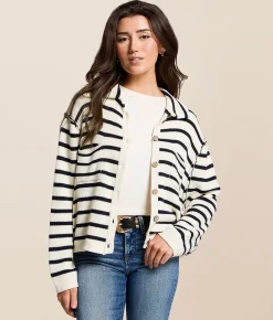 Tops | Blu Pepper Striped Cardigan Sweater Cream