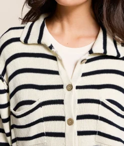 Tops | Blu Pepper Striped Cardigan Sweater Cream