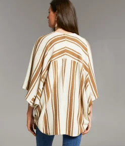 BKE Striped Cocoon Cardigan Cream Biscuit Clearance