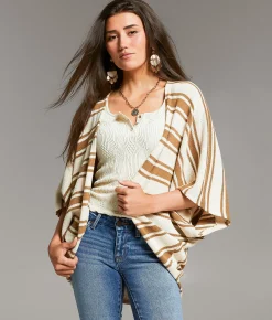 BKE Striped Cocoon Cardigan Cream Biscuit Clearance