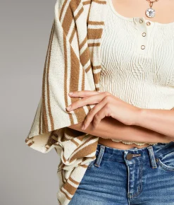 BKE Striped Cocoon Cardigan Cream Biscuit Clearance