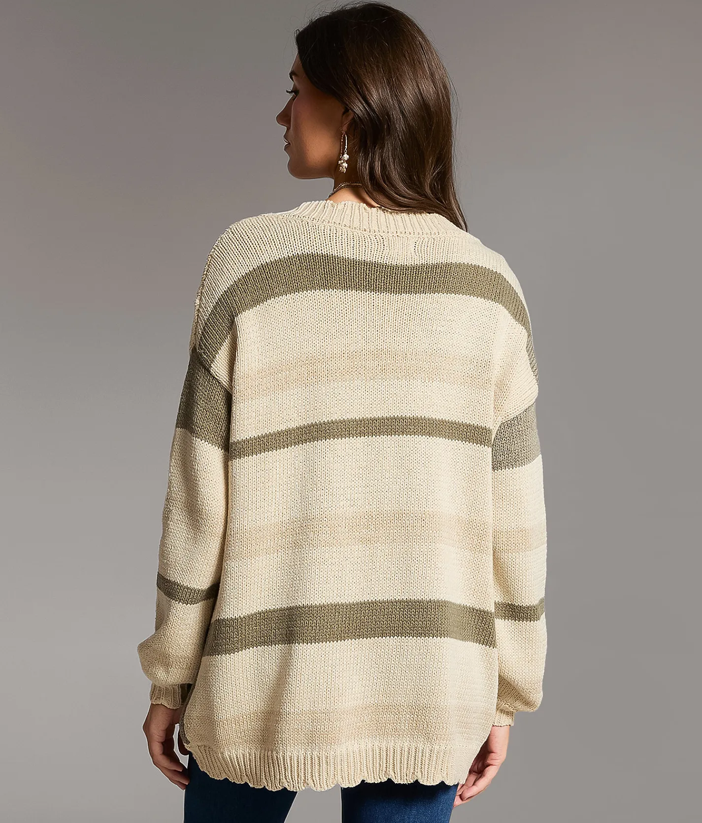 BKE Striped Cocoon Cardigan Sweater Vetiver Cream New