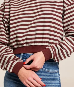 Tops | FITZ + EDDI Striped Color Block Cropped Pullover Heather Grey Andorra