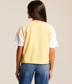 Tops | FITZ + EDDI Striped Color Block T-Shirt Pale Banana