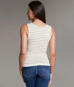 Tops | BKE core Striped Contour Tank Top Cream Taupe