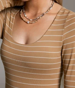 BKE Striped Contour Top Taupe Cream Sale