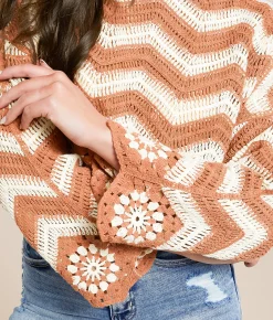 Tops | New In Striped Crochet Cropped Sweater Mocha