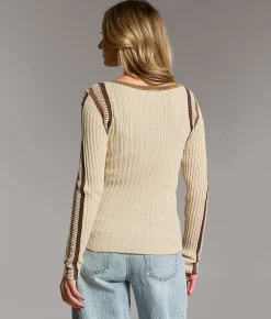 Tops | BKE Striped Crochet Inset Henley Peyote