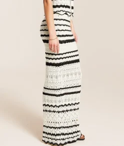 Bottoms | Willow & Root Striped Crochet Maxi Skirt Cream Black