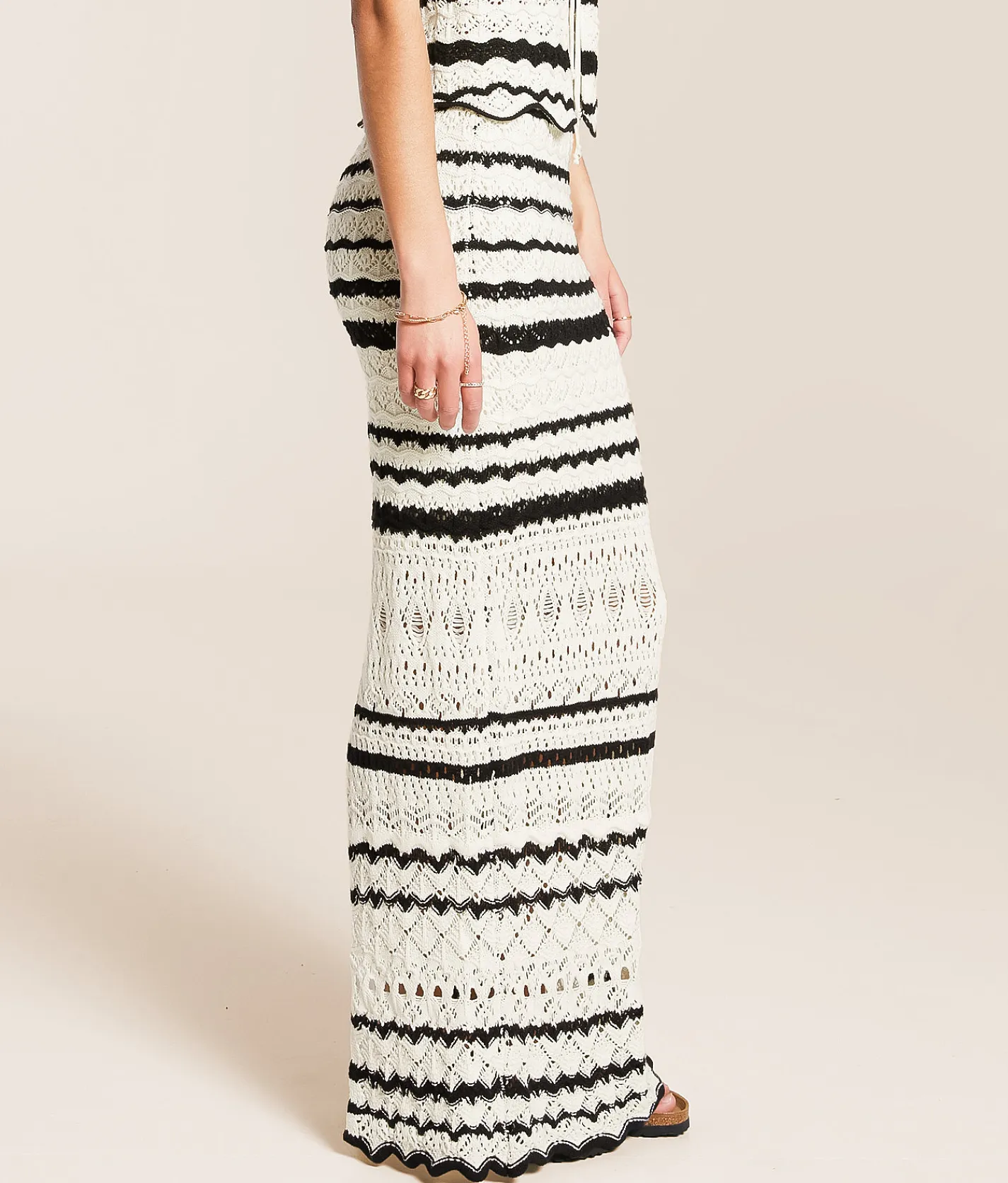 Bottoms | Willow & Root Striped Crochet Maxi Skirt Cream Black