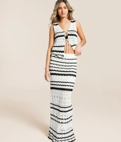 Willow & Root Striped Crochet Tank Top Cream Black Sale