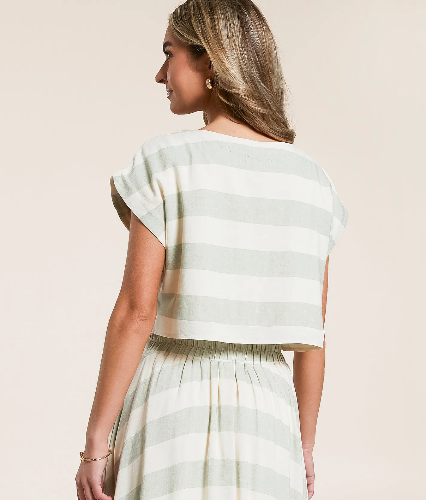 Blu Pepper Striped Crop Top Cream Green