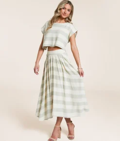 Blu Pepper Striped Crop Top Cream Green