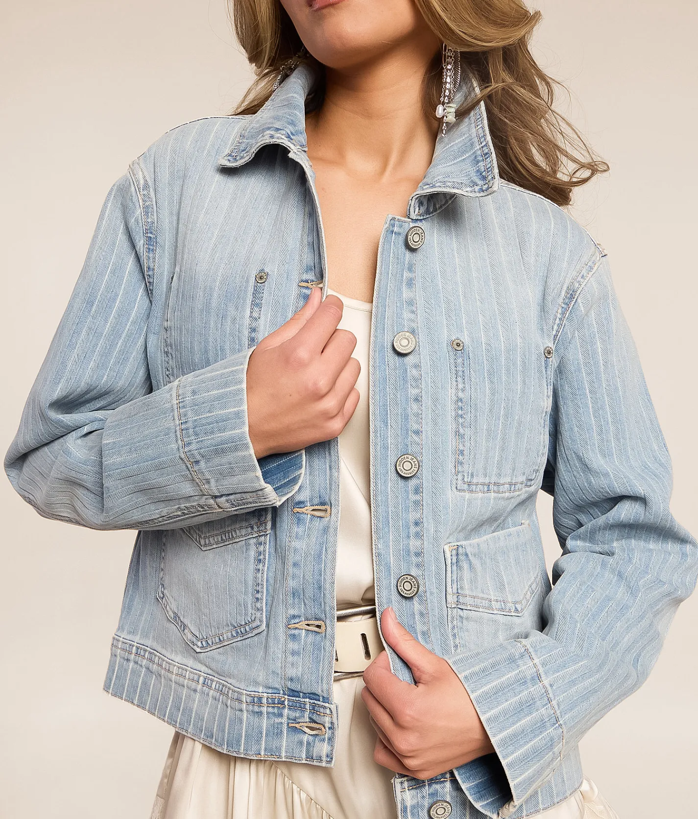 HIDDEN Striped Denim Stretch Jacket Medium