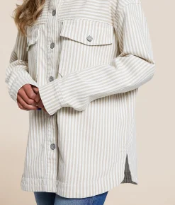 Tops|Coats & Jackets | HIDDEN Striped Denim Stretch Shacket Tan Stripe