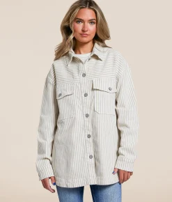 Tops|Coats & Jackets | HIDDEN Striped Denim Stretch Shacket Tan Stripe