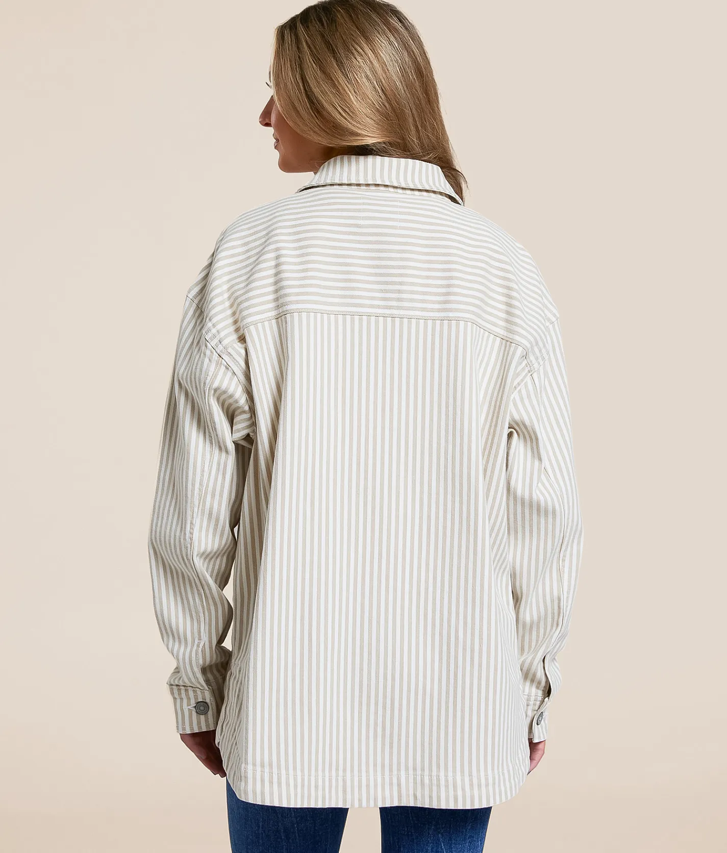 Tops|Coats & Jackets | HIDDEN Striped Denim Stretch Shacket Tan Stripe