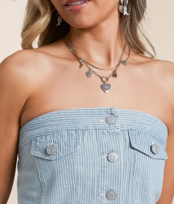 Hyfve Striped Denim Tube Top Light Blue Discount