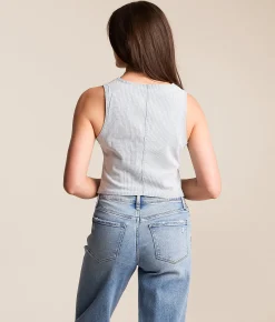 Tops|Coats & Jackets | Willow & Root Striped Denim Vest Blue White Stripe