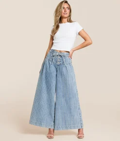So Me Striped Wide Leg Jean Denim Sale