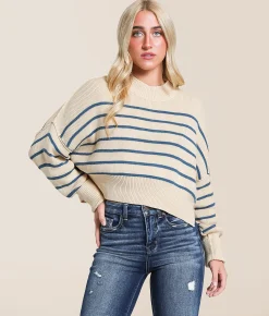 Hyfve Striped Dolman Cropped Sweater Blue